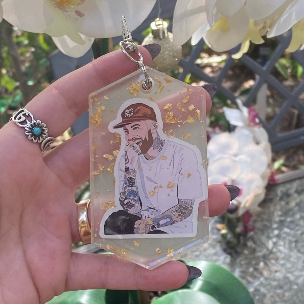 Mac Miller Tiny Desk Concert Cartoon & Gold Flakes Keychain Bag Charm Resin Art